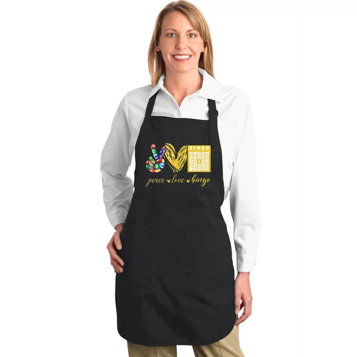 Peace Love Bingo Grandma Gambling Mothers Day Full-Length Apron With Pocket