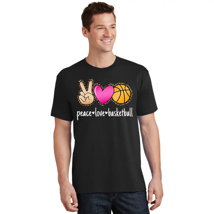 Peace Love Basketball Leopard Print funny Basketball T-Shirt