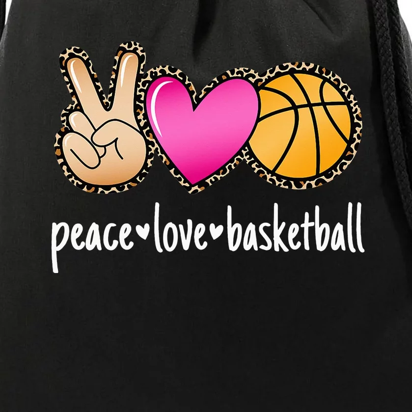 Peace Love Basketball Leopard Print funny Basketball Drawstring Bag