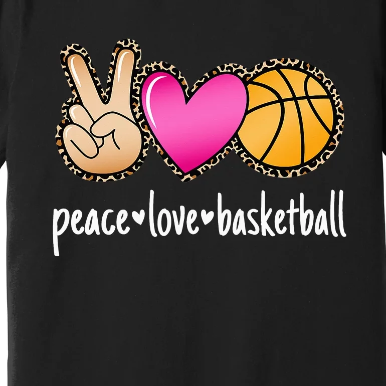 Peace Love Basketball Leopard Print funny Basketball Premium T-Shirt