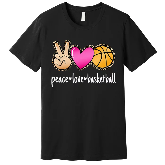 Peace Love Basketball Leopard Print funny Basketball Premium T-Shirt