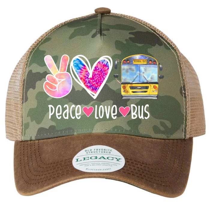 Peace Love Bus Gift For Bus Driver Legacy Tie Dye Trucker Hat