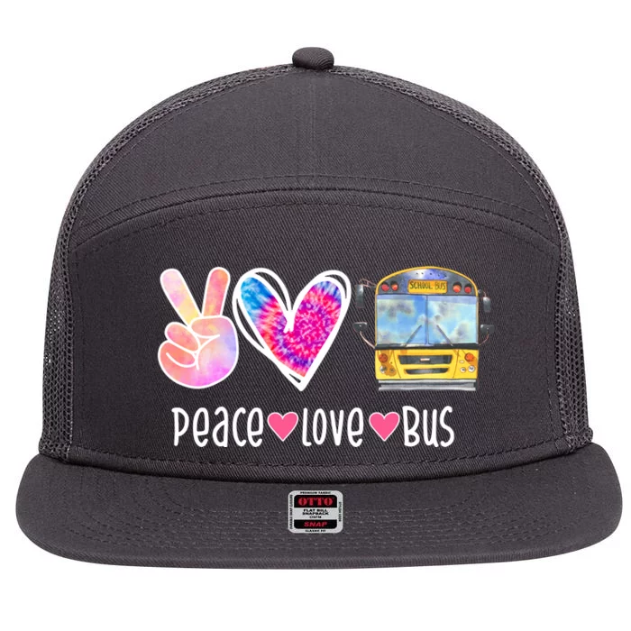 Peace Love Bus Gift For Bus Driver 7 Panel Mesh Trucker Snapback Hat