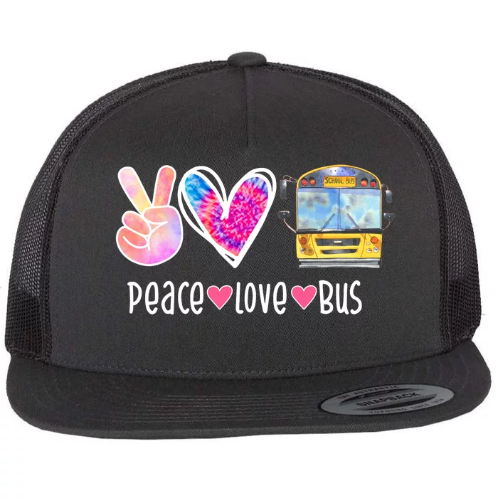 Peace Love Bus Gift For Bus Driver Flat Bill Trucker Hat