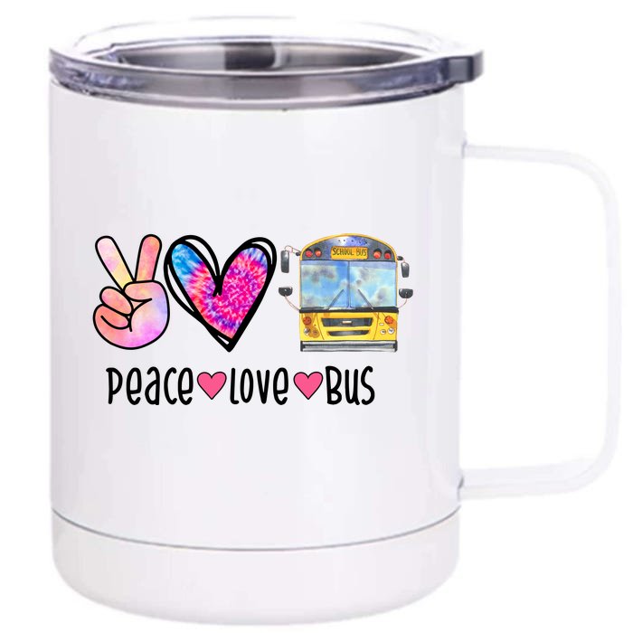 Peace Love Bus Gift For Bus Driver Front & Back 12oz Stainless Steel Tumbler Cup