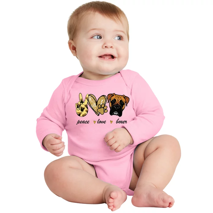 Peace Love Boxer Dog Boxer Dog Lover Gift Baby Long Sleeve Bodysuit