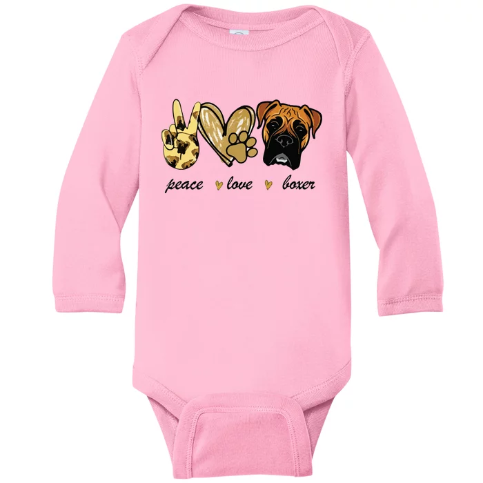 Peace Love Boxer Dog Boxer Dog Lover Gift Baby Long Sleeve Bodysuit