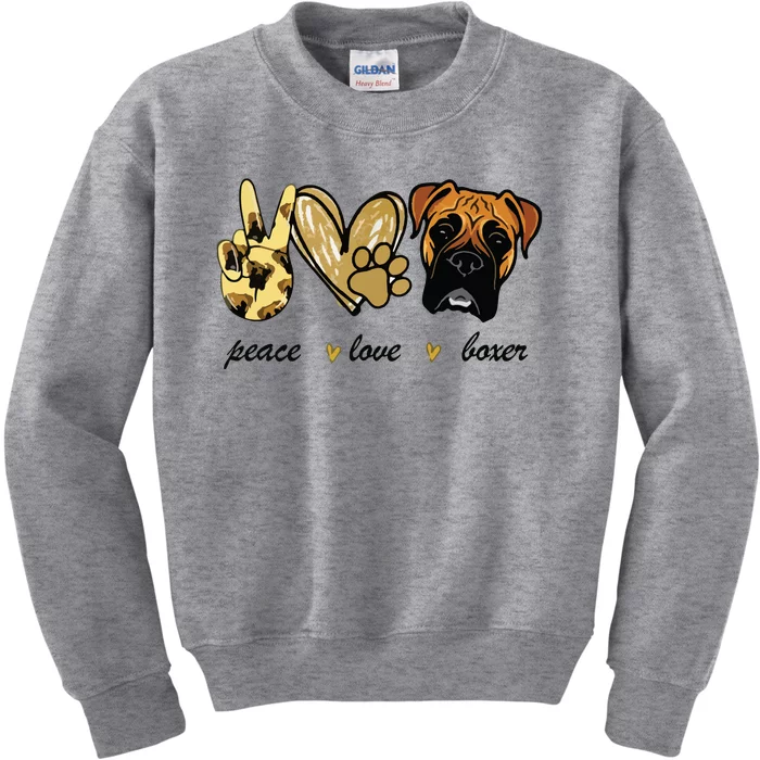 Peace Love Boxer Dog Boxer Dog Lover Gift Kids Sweatshirt