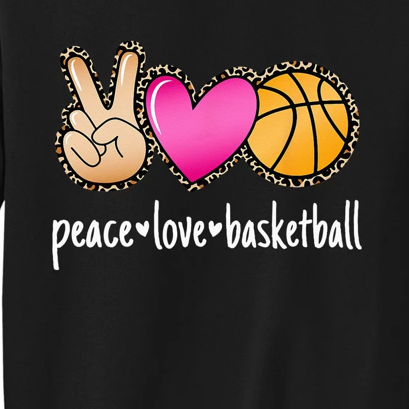 Peace Love Basketball Leopard Print Women Basketball Tall Sweatshirt