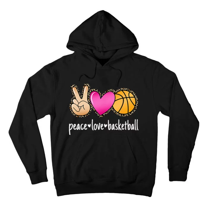 Peace Love Basketball Leopard Print Women Basketball Tall Hoodie