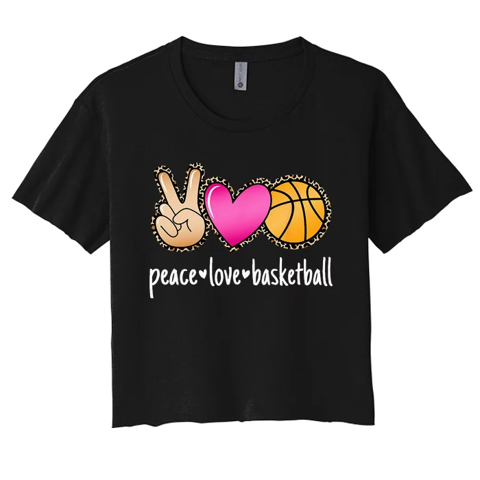 Peace Love Basketball Leopard Print Women Basketball Women's Crop Top Tee