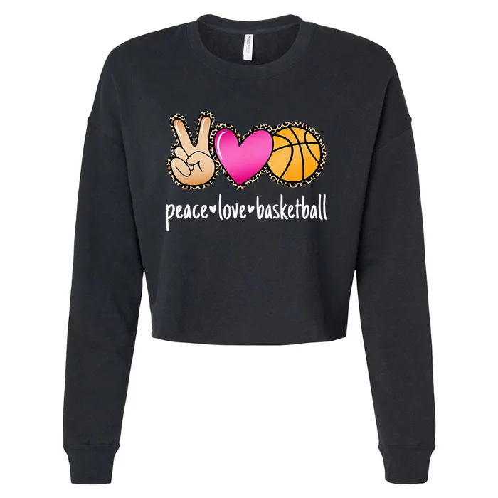 Peace Love Basketball Leopard Print Women Basketball Cropped Pullover Crew