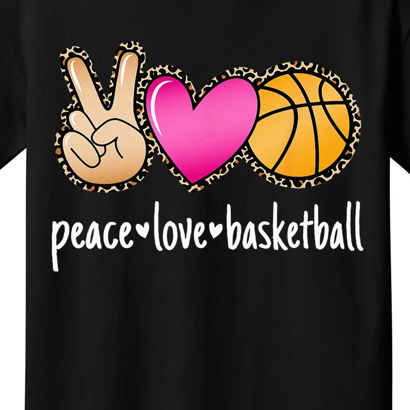 Peace Love Basketball Leopard Print Women Basketball Kids T-Shirt