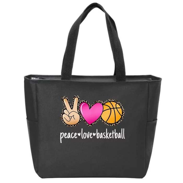 Peace Love Basketball Leopard Print Women Basketball Zip Tote Bag