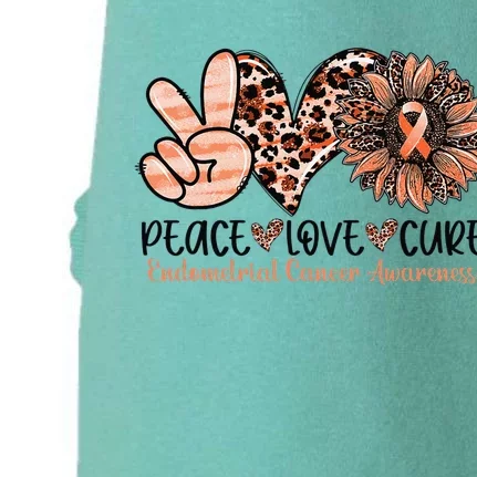 Peace Love Cure Sunflower Peach Ribbon Endometrial Cancer Doggie 3-End Fleece Hoodie