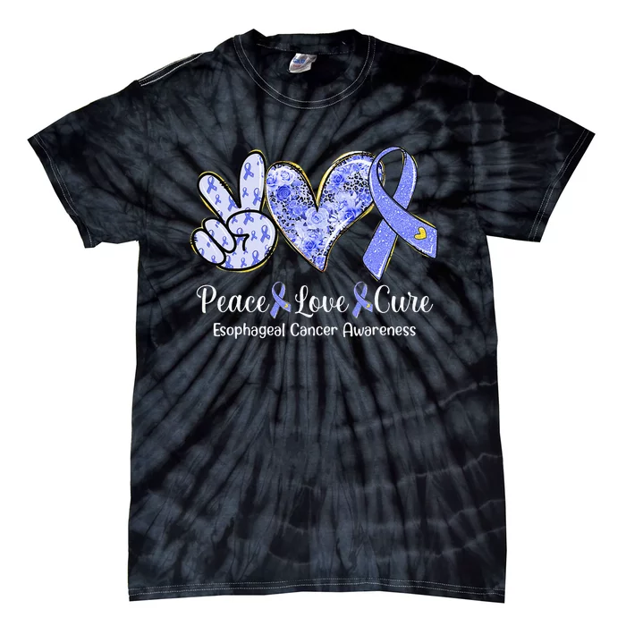 Peace Love Cure Periwinkle Ribbon Esophageal Cancer Gifts Tie-Dye T-Shirt