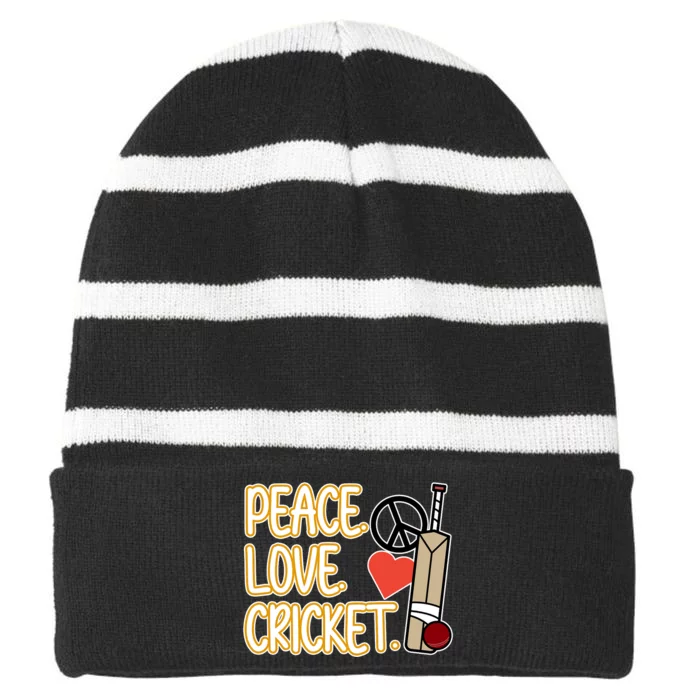 Peace Love Cricket Player Sports Lover Team Coach Graphic Premium Striped Beanie with Solid Band