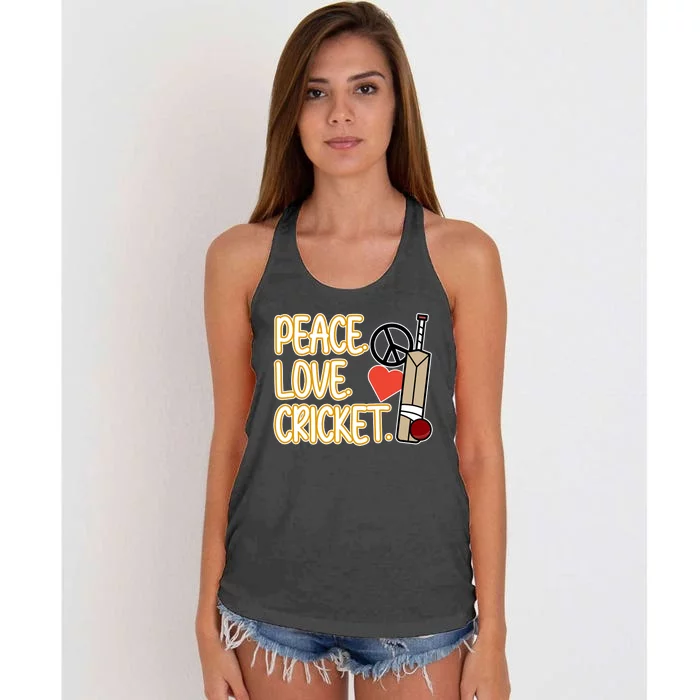 Peace Love Cricket Player Sports Lover Team Coach Graphic Premium Women's Knotted Racerback Tank