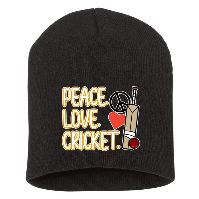 Peace Love Cricket Player Sports Lover Team Coach Graphic Premium Short Acrylic Beanie