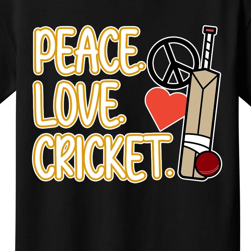 Peace Love Cricket Player Sports Lover Team Coach Graphic Premium Kids T-Shirt