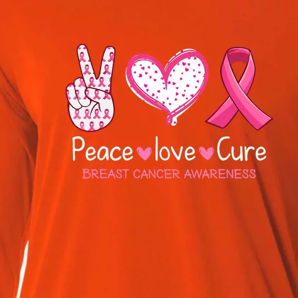 Peace Love Cure Pink Ribbon Breast Cancer Awareness Gift Cooling Performance Long Sleeve Crew