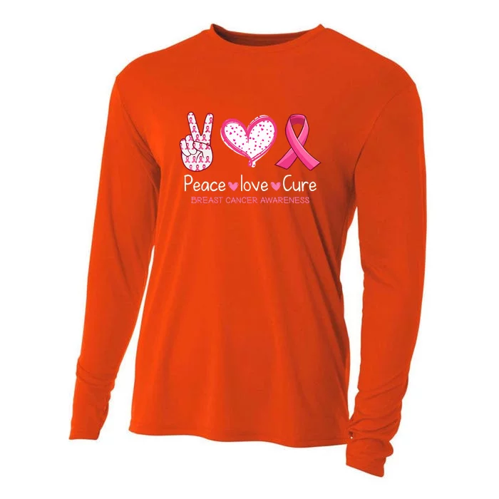 Peace Love Cure Pink Ribbon Breast Cancer Awareness Gift Cooling Performance Long Sleeve Crew