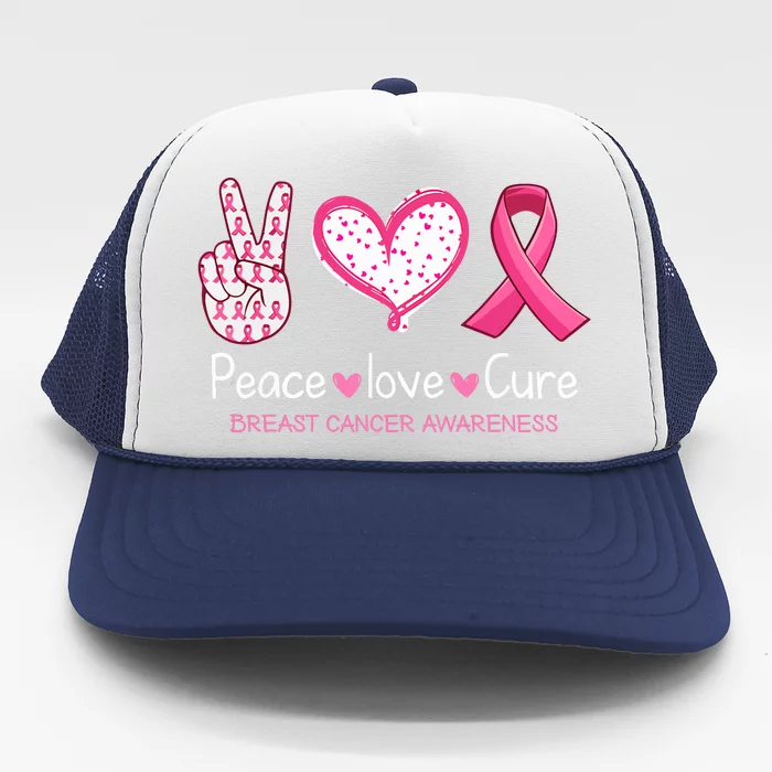 Peace Love Cure Pink Ribbon Breast Cancer Awareness Gift Trucker Hat