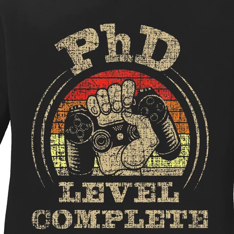 PhD Level Complete PhD Graduate Ph.D. Graduation Doctorate Ladies Long Sleeve Shirt