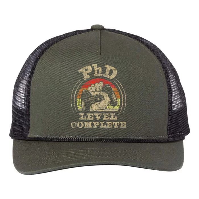 PhD Level Complete PhD Graduate Ph.D. Graduation Doctorate Retro Rope Trucker Hat Cap