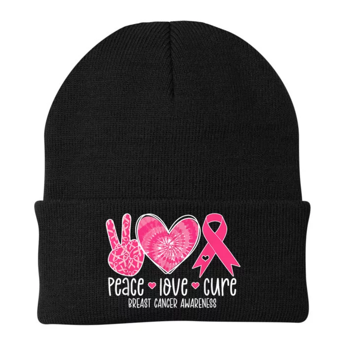 Peace Love Cure Breast Cancer Shirt Pink Ribbon Awareness Knit Cap Winter Beanie