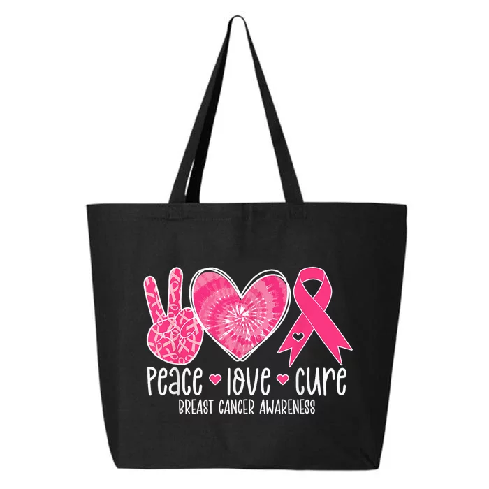 Peace Love Cure Breast Cancer Shirt Pink Ribbon Awareness 25L Jumbo Tote