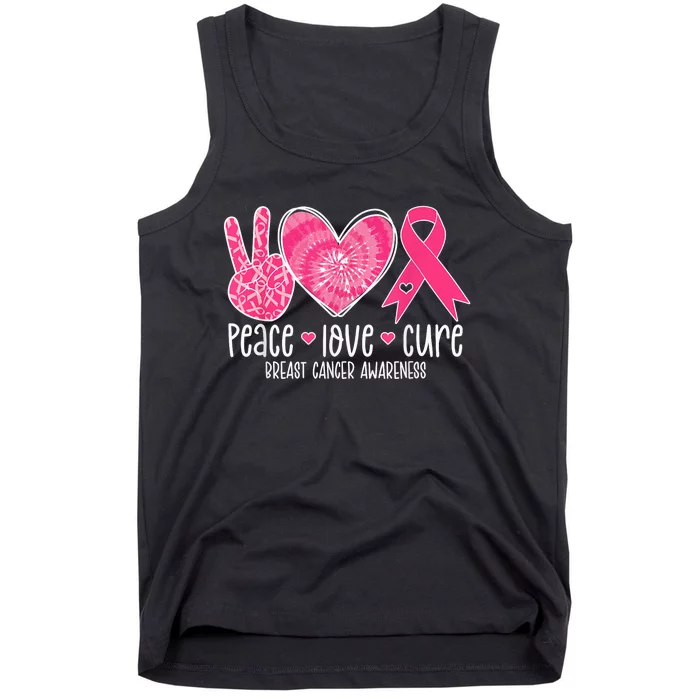 Peace Love Cure Breast Cancer Shirt Pink Ribbon Awareness Tank Top