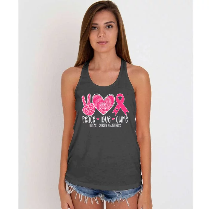 Peace Love Cure Breast Cancer Shirt Pink Ribbon Awareness Women's Knotted Racerback Tank