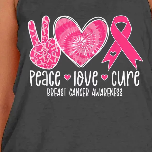 Peace Love Cure Breast Cancer Shirt Pink Ribbon Awareness Women's Knotted Racerback Tank