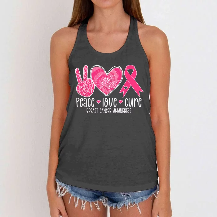 Peace Love Cure Breast Cancer Shirt Pink Ribbon Awareness Women's Knotted Racerback Tank