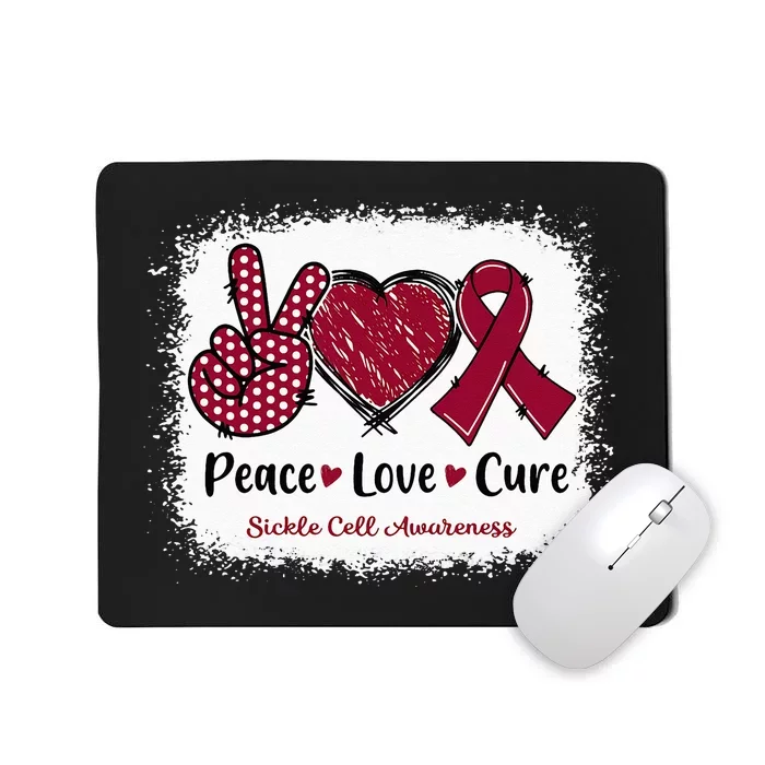 Peace Love Cure Sickle Cell Awareness Burgundy Ribbon Mousepad