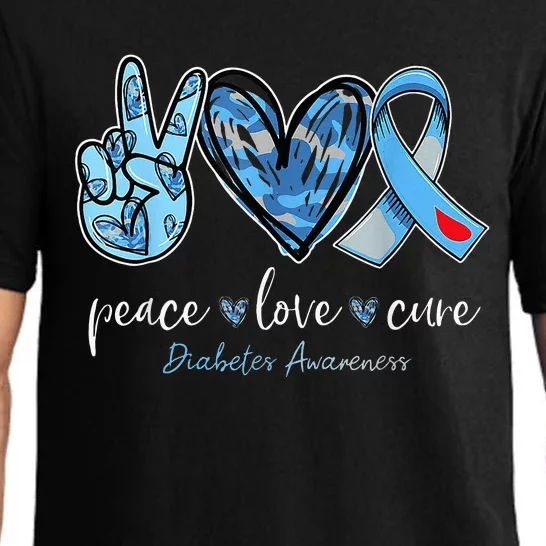 Peace Love Cure Grey Blue Ribbon Diabetes Awareness Pajama Set