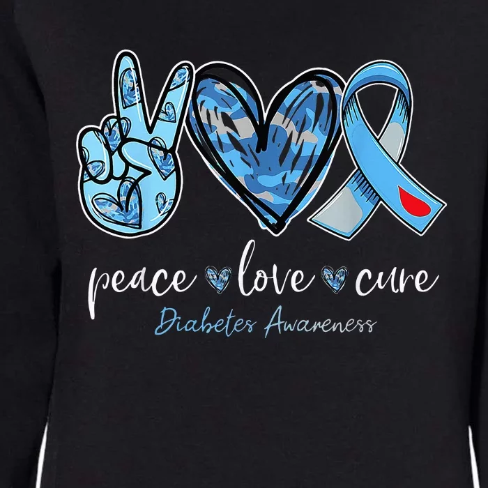 Peace Love Cure Grey Blue Ribbon Diabetes Awareness Womens California Wash Sweatshirt