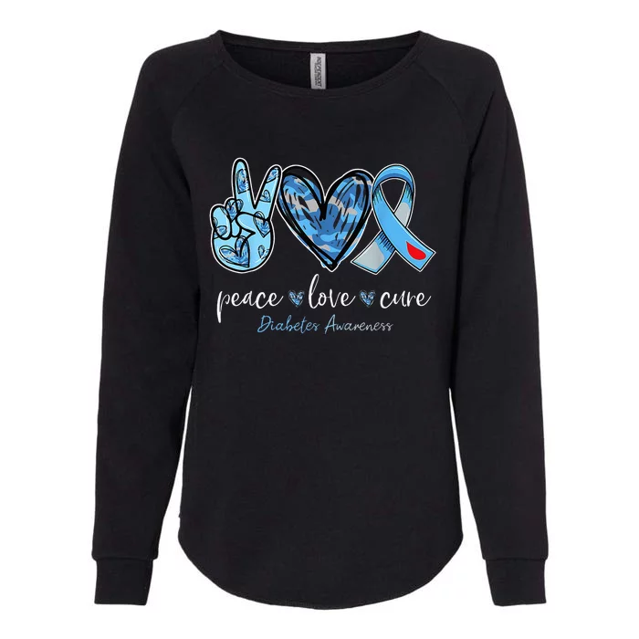 Peace Love Cure Grey Blue Ribbon Diabetes Awareness Womens California Wash Sweatshirt