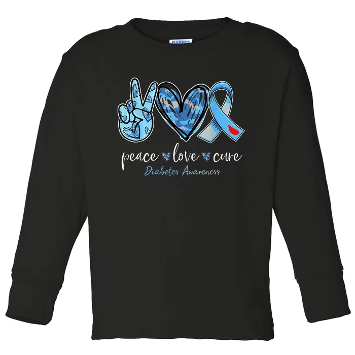 Peace Love Cure Grey Blue Ribbon Diabetes Awareness Toddler Long Sleeve Shirt