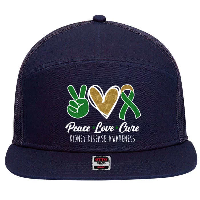 Peace Love Cure Kidney Disease Awareness 7 Panel Mesh Trucker Snapback Hat