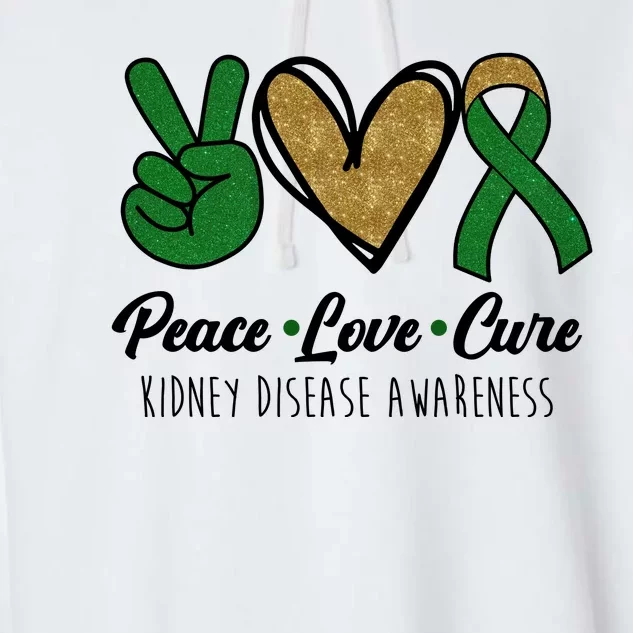 Peace Love Cure Kidney Disease Awareness Garment-Dyed Fleece Hoodie