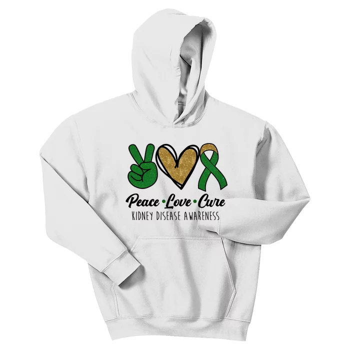 Peace Love Cure Kidney Disease Awareness Kids Hoodie