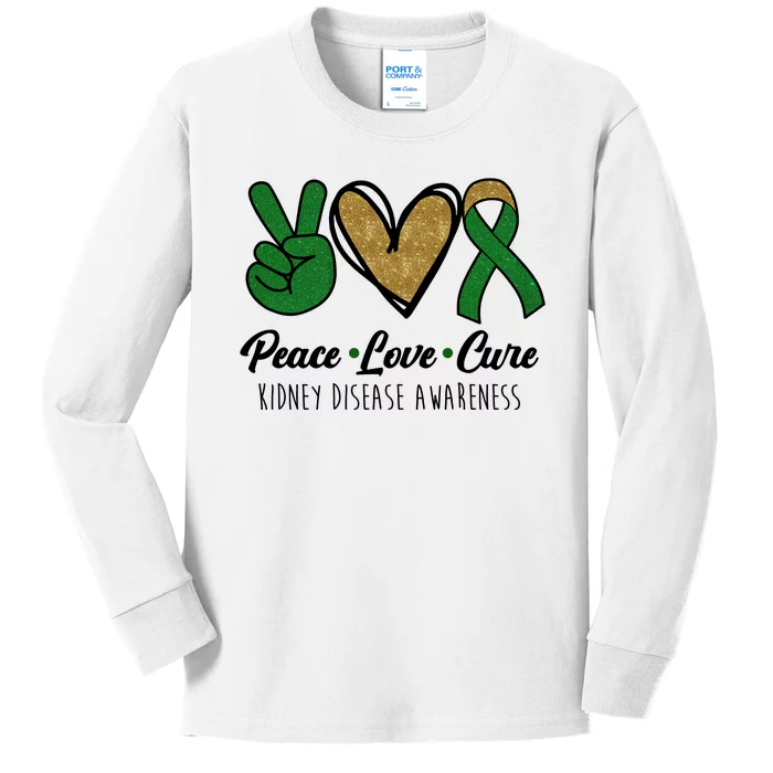 Peace Love Cure Kidney Disease Awareness Kids Long Sleeve Shirt