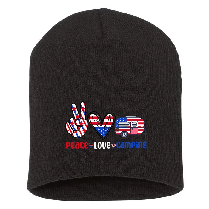 Peace Love Camp 4th of July Celebration Short Acrylic Beanie