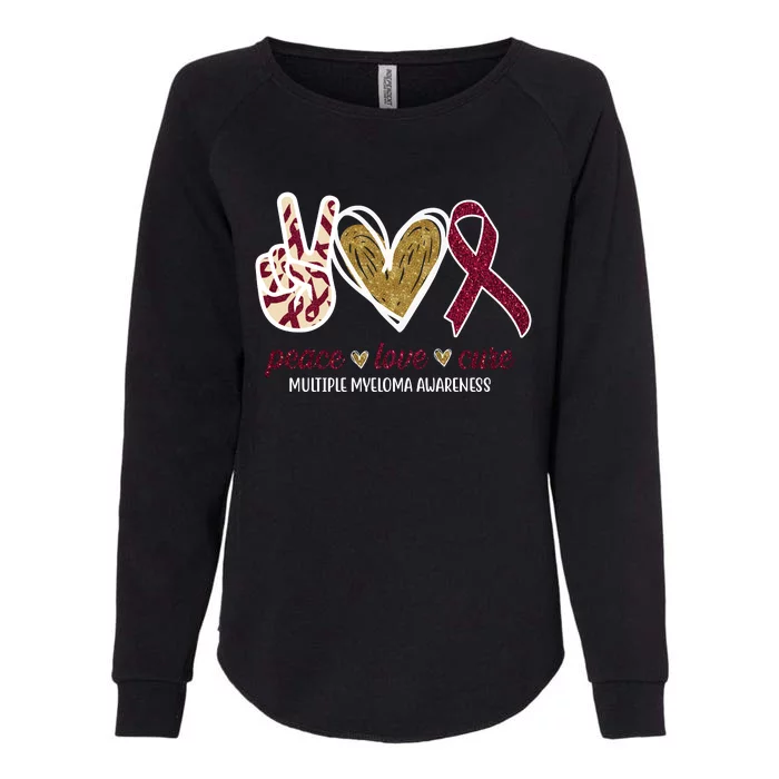 Peace Love Cure Multiple Myeloma Awareness Womens California Wash Sweatshirt