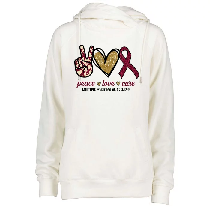 Peace Love Cure Multiple Myeloma Awareness Womens Funnel Neck Pullover Hood