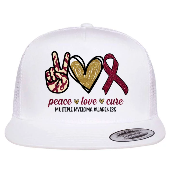 Peace Love Cure Multiple Myeloma Awareness Flat Bill Trucker Hat