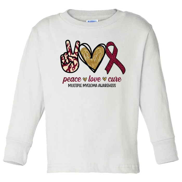 Peace Love Cure Multiple Myeloma Awareness Toddler Long Sleeve Shirt