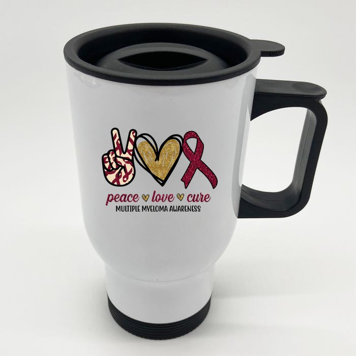 Peace Love Cure Multiple Myeloma Awareness Front & Back Stainless Steel Travel Mug